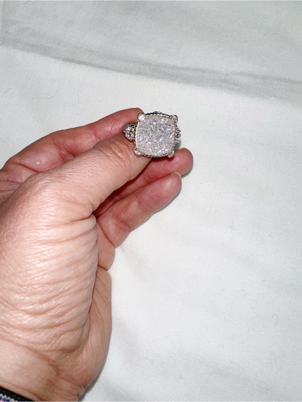 Judith Ripka 925 Sterling Silver Quartz Druzy Cocktail Ring Sz 8 Statement Bold - Picture 2 of 8